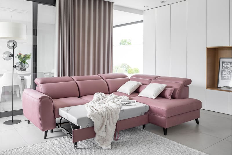 Bäddsoffa m. Schäslong Yasmine 3-sits - Rosa - Möbler - Soffa - Bäddsoffa - Bäddsoffa längsbäddad