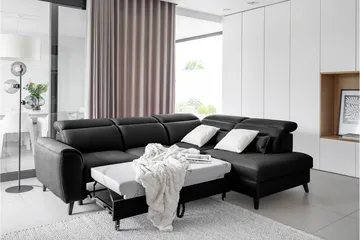 Bäddsoffa m. Schäslong Yasmine 3-sits - Svart - Möbler - Soffa - Bäddsoffa - Bäddsoffa längsbäddad