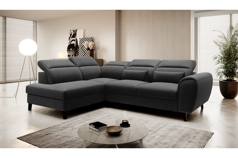 Bäddsoffa m. Schäslong Yasmine 3-sits, Svart