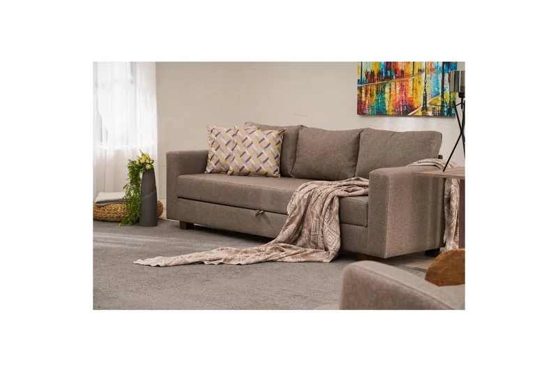 Bäddsoffa med 3 sittplatser Iroulport Arzilla Brun - Brun - Möbler - Soffa - Bäddsoffa - 3 sits bäddsoffa