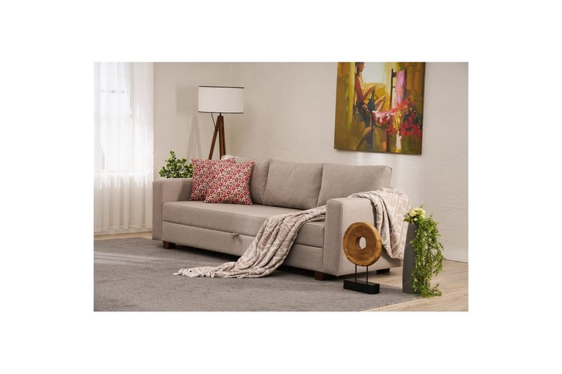 Bäddsoffa med 3 sittplatser Iroulport Beige - Beige - Möbler - Soffa - Bäddsoffa - 3 sits bäddsoffa