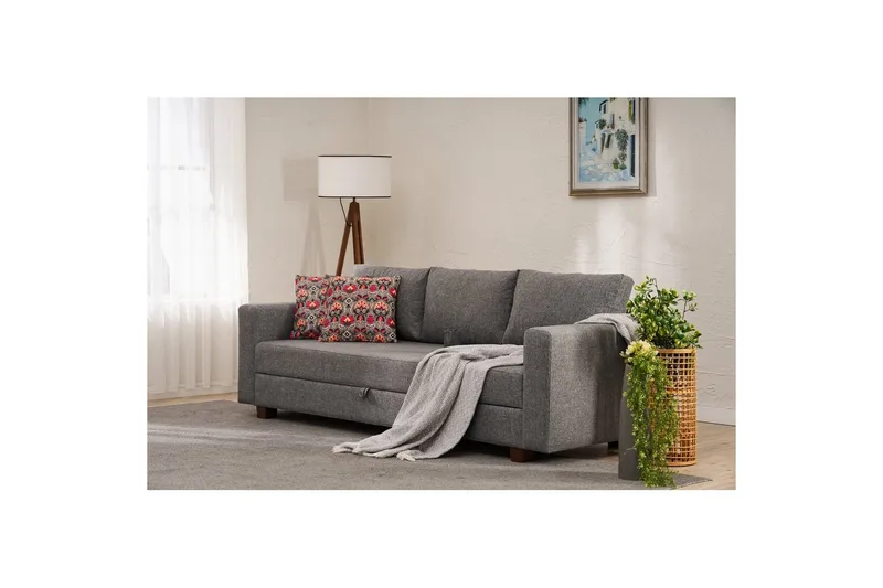 Bäddsoffa med 3 sittplatser Iroulport Grå - Grå - Möbler - Soffa - Bäddsoffa - 3 sits bäddsoffa