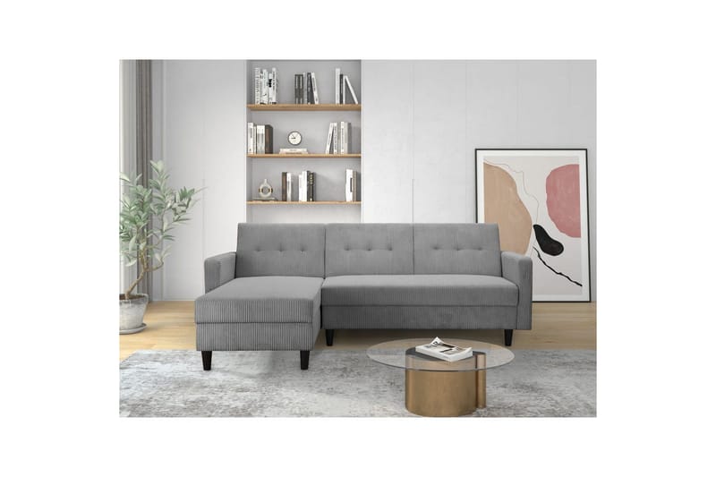 Bäddsoffa med enkeldivan utan schäslong Loft24 Bäddsoffa Hartford II 213x153x82 cm, Grå Grå - Möbler - Soffa - Bäddsoffa - Bäddsoffa divan