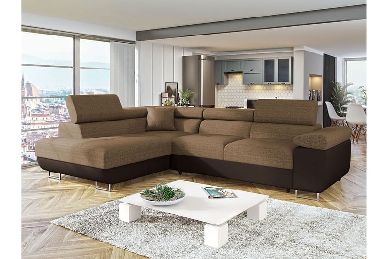 Bäddsoffa med schäslong - Brun - Möbler - Soffa - Bäddsoffa - Bäddsoffa längsbäddad