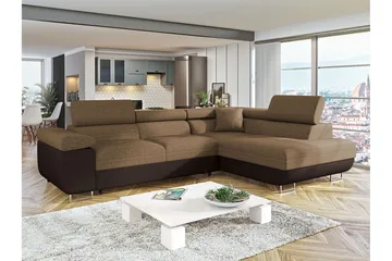 Bäddsoffa med schäslong - Brun - Möbler - Soffa - Bäddsoffa - Bäddsoffa längsbäddad