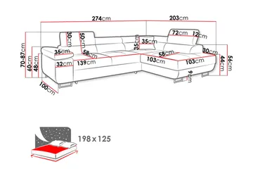 Bäddsoffa med schäslong - Brun - Möbler - Soffa - Bäddsoffa - Bäddsoffa längsbäddad
