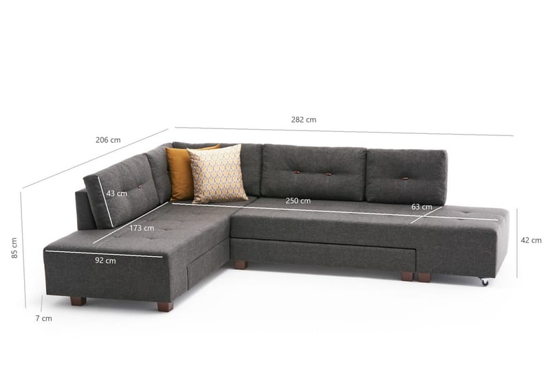 Bäddsoffa med Schäslong Cyprus Vänster - Antracit/Svart - Möbler - Soffa - Bäddsoffa - Framåtbäddad bäddsoffa
