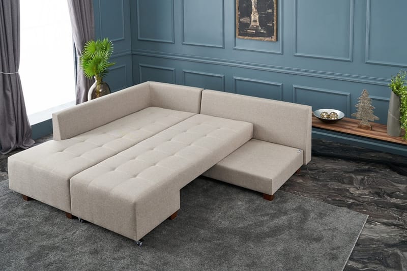 Bäddsoffa med Schäslong Cyprus Vänster - Beige - Möbler - Soffa - Bäddsoffa - Framåtbäddad bäddsoffa