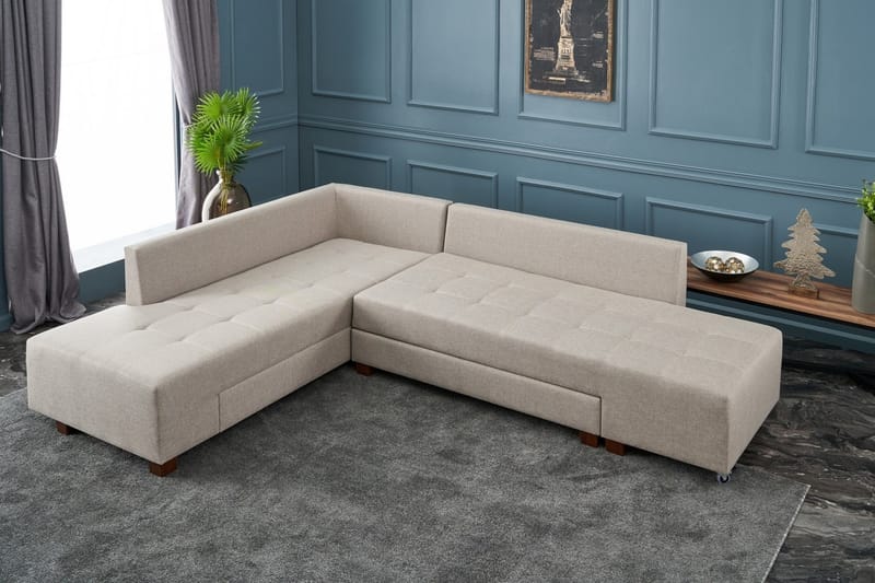 Bäddsoffa med Schäslong Cyprus Vänster - Krämvit/Svart - Möbler - Soffa - Bäddsoffa - Framåtbäddad bäddsoffa