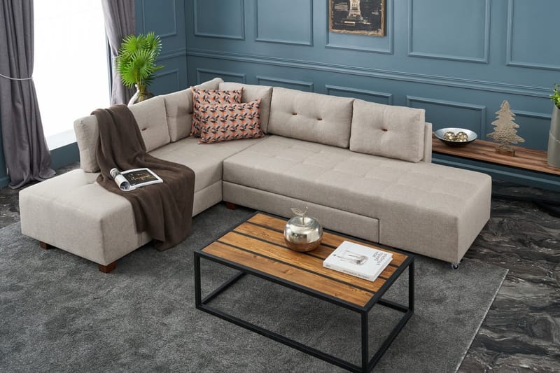 Bäddsoffa med Schäslong Cyprus Vänster - Krämvit/Svart - Möbler - Soffa - Bäddsoffa - Framåtbäddad bäddsoffa