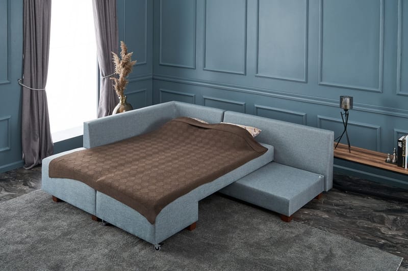 Bäddsoffa med Schäslong Cyprus Vänster - Ljusblå/Svart - Möbler - Soffa - Bäddsoffa - Framåtbäddad bäddsoffa