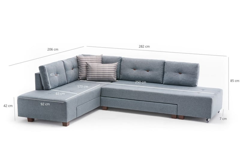 Bäddsoffa med Schäslong Cyprus Vänster - Ljusblå/Svart - Möbler - Soffa - Bäddsoffa - Framåtbäddad bäddsoffa