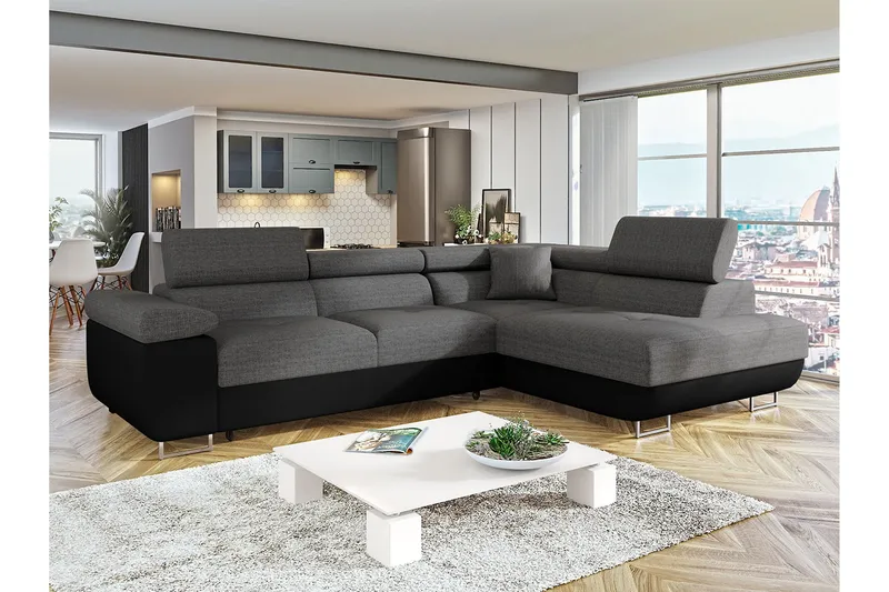 Bäddsoffa med schäslong - Grå - Möbler - Soffa - Bäddsoffa - Bäddsoffa längsbäddad