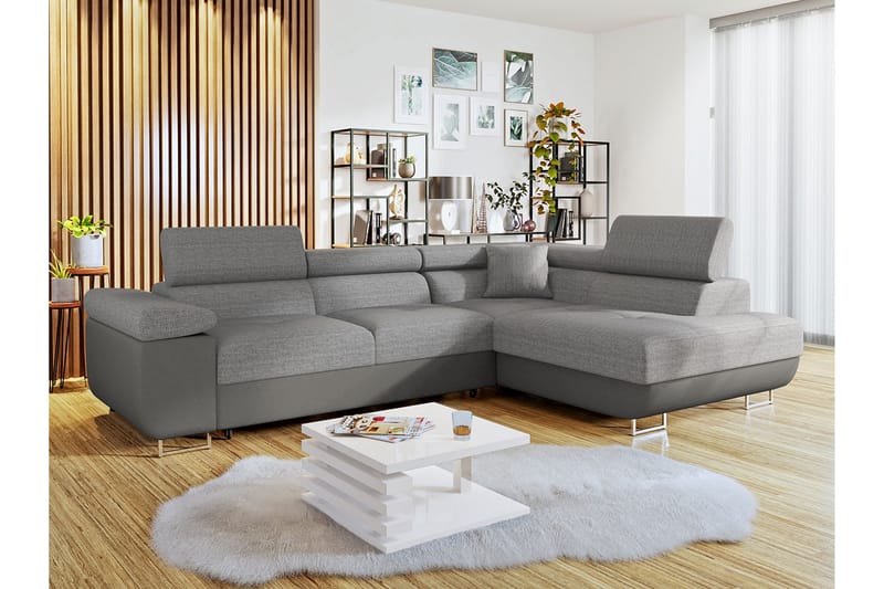 Bäddsoffa med schäslong - Grå - Möbler - Soffa - Bäddsoffa - Bäddsoffa längsbäddad