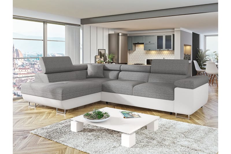 Bäddsoffa med schäslong - Grå - Möbler - Soffa - Bäddsoffa - Bäddsoffa längsbäddad