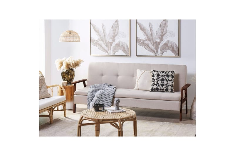 Bäddsoffa Tjorn - Beige, mörkt trä, 185x110 cm - Möbler - Soffa - Bäddsoffa - 3 sits bäddsoffa