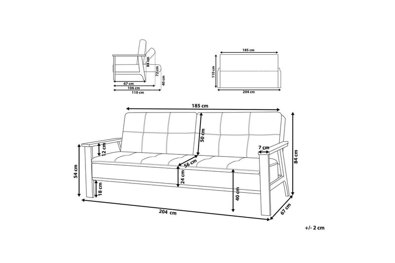 Bäddsoffa Tjorn - Ljusgrå, mörkt trä, 185x110 cm - Möbler - Soffa - Bäddsoffa - 3 sits bäddsoffa