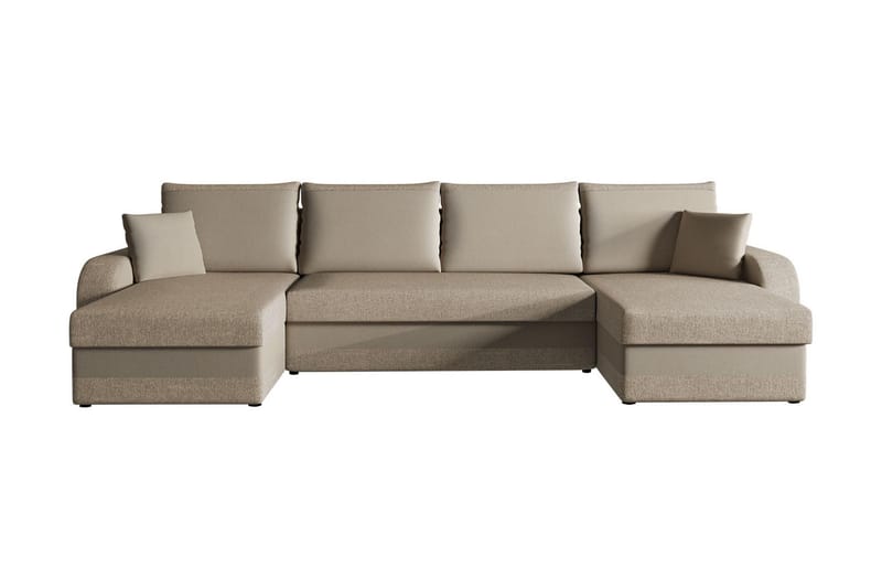 4-sits Bäddsoffa med Divan Nyarp med Kuddar - Sammet/Beige - U bäddsoffa - Bäddsoffa divan