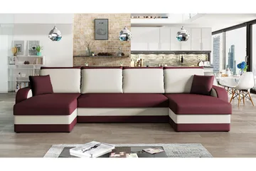 Alvared 4-sits Bäddsoffa med Dubbeldivan med Förvaring - Röd - Möbler - Soffa - Bäddsoffa - U bäddsoffa