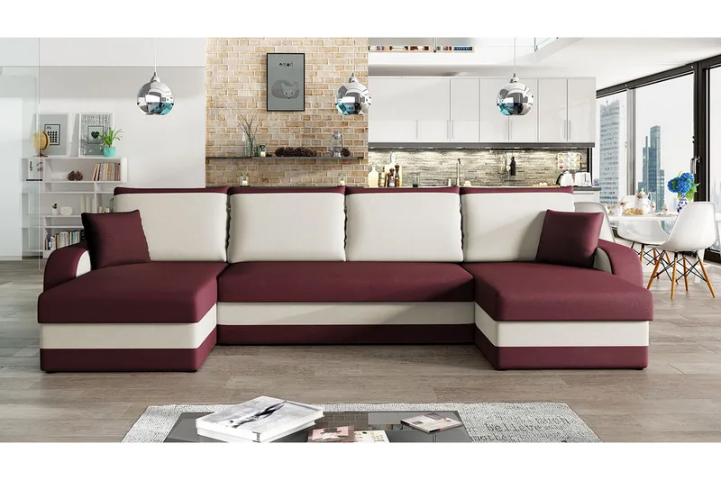 Alvared 4-sits Bäddsoffa med Dubbeldivan med Förvaring - Röd - Möbler - Soffa - Bäddsoffa - U bäddsoffa