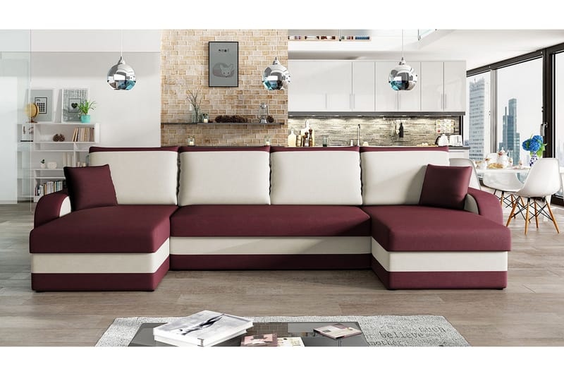 Alvared 4-sits Bäddsoffa med Dubbeldivan med Förvaring - Röd - Möbler - Soffa - Bäddsoffa - U bäddsoffa