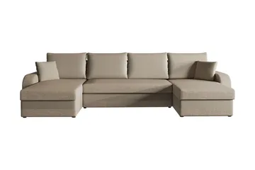 Alvared 4-sits Bäddsoffa med Dubbeldivan med Förvaring - Sammet/Beige - Möbler - Soffa - Bäddsoffa - U bäddsoffa