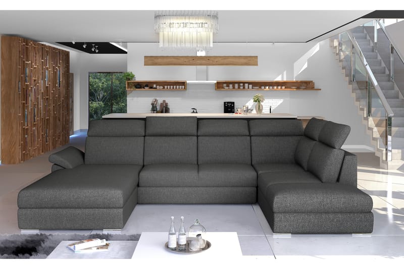 Bäddsoffa Emeria med Dubbeldivan - Grå - Bäddsoffa divan - U bäddsoffa Bäddsoffa Emeria med Dubbeldivan - Grå - Bäddsoffa divan - U bäddsoffa