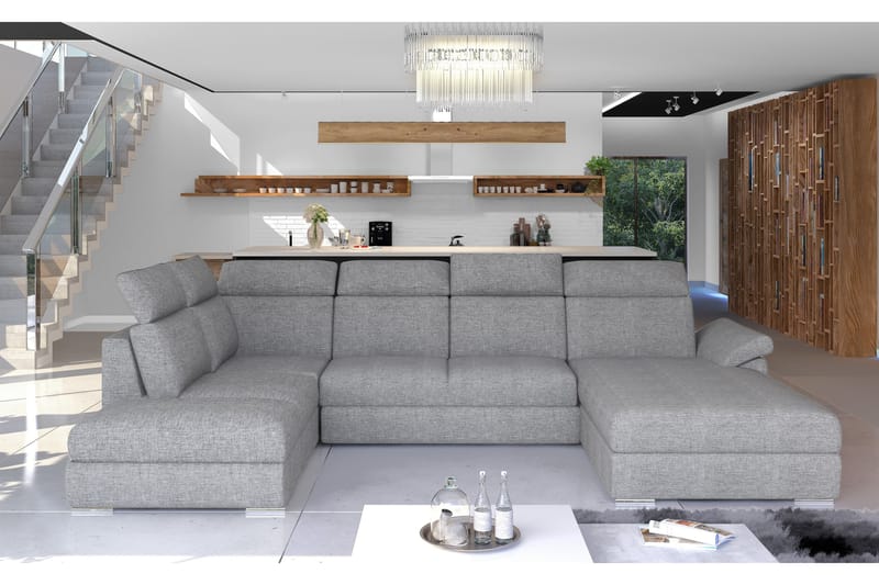 Bäddsoffa Emeria med Dubbeldivan - Grå - Bäddsoffa divan - U bäddsoffa Bäddsoffa Emeria med Dubbeldivan - Grå - Bäddsoffa divan - U bäddsoffa