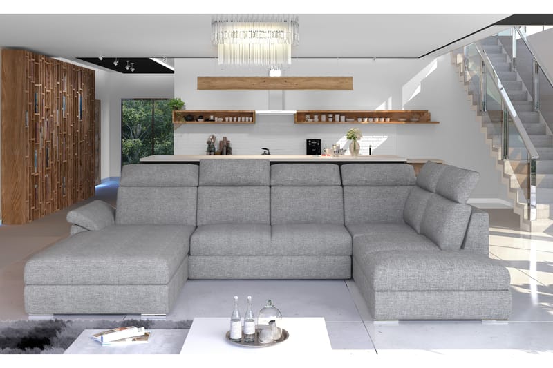 Bäddsoffa Emeria med Dubbeldivan - Grå - Bäddsoffa divan - U bäddsoffa Bäddsoffa Emeria med Dubbeldivan - Grå - Bäddsoffa divan - U bäddsoffa