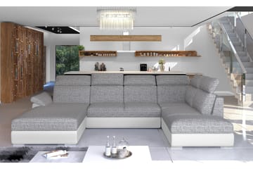 Bäddsoffa Emeria med Dubbeldivan - Grå|Vit - Möbler - Soffa - Bäddsoffa - U bäddsoffa