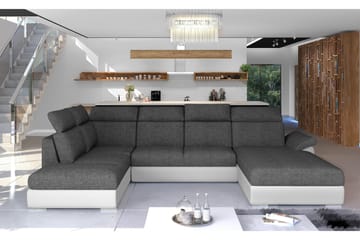 Bäddsoffa Emeria med Dubbeldivan - Grå|Vit - Möbler - Soffa - Bäddsoffa - U bäddsoffa