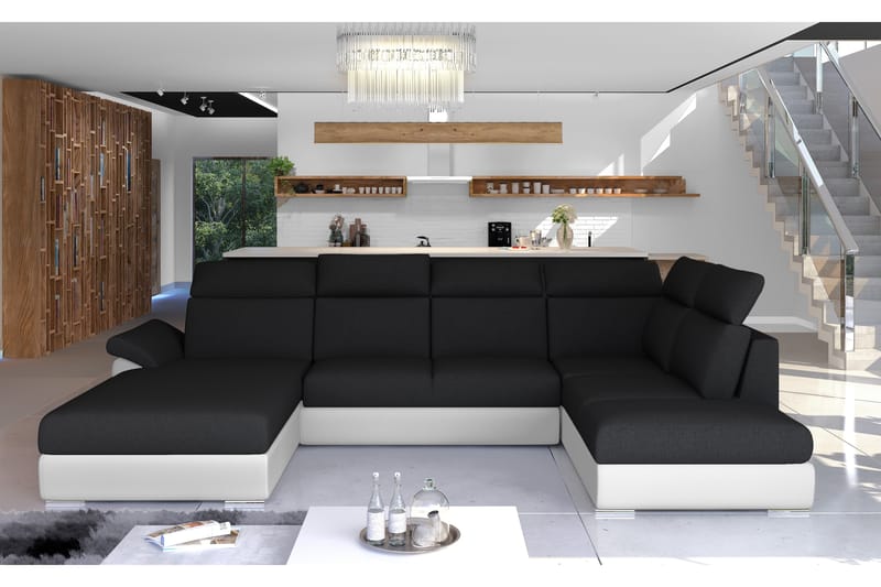 Bäddsoffa Emeria med Dubbeldivan - Svart|Vit - Bäddsoffa divan - U bäddsoffa Bäddsoffa Emeria med Dubbeldivan - Svart|Vit - Bäddsoffa divan - U bäddsoffa