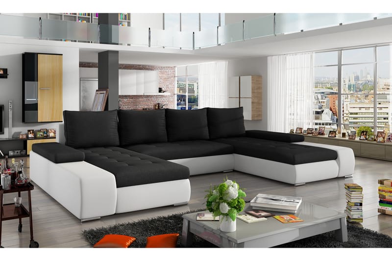 Bäddsoffa Recesenede med Dubbeldivan - Svart|Vit - Möbler - Soffa - Bäddsoffa - U bäddsoffa