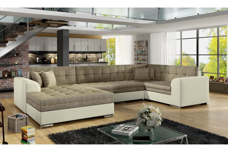 Bäddsoffa Zambia med Dubbeldivan - Beige - Möbler - Soffa - Bäddsoffa - U bäddsoffa