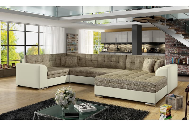 Bäddsoffa Zambia med Dubbeldivan - Beige - U bäddsoffa - Bäddsoffa divan