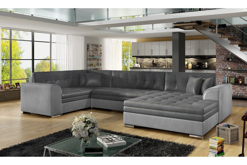 Bäddsoffa Zambia med Dubbeldivan - Grå - Möbler - Soffa - Bäddsoffa - U bäddsoffa