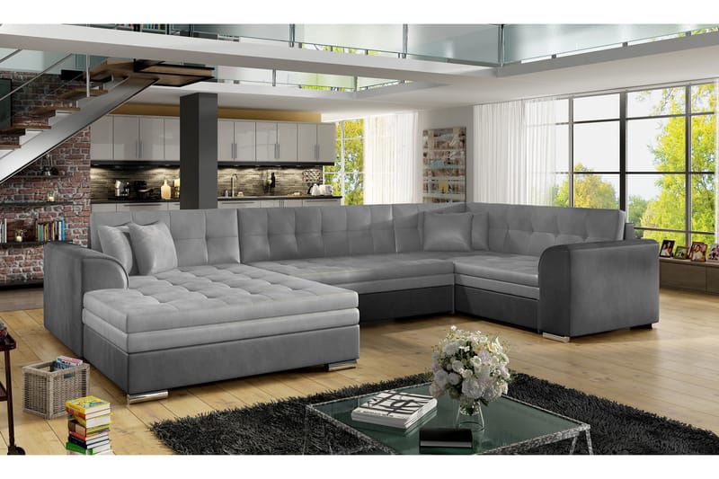Bäddsoffa Zambia med Dubbeldivan - Grå - Möbler - Soffa - Bäddsoffa - U bäddsoffa