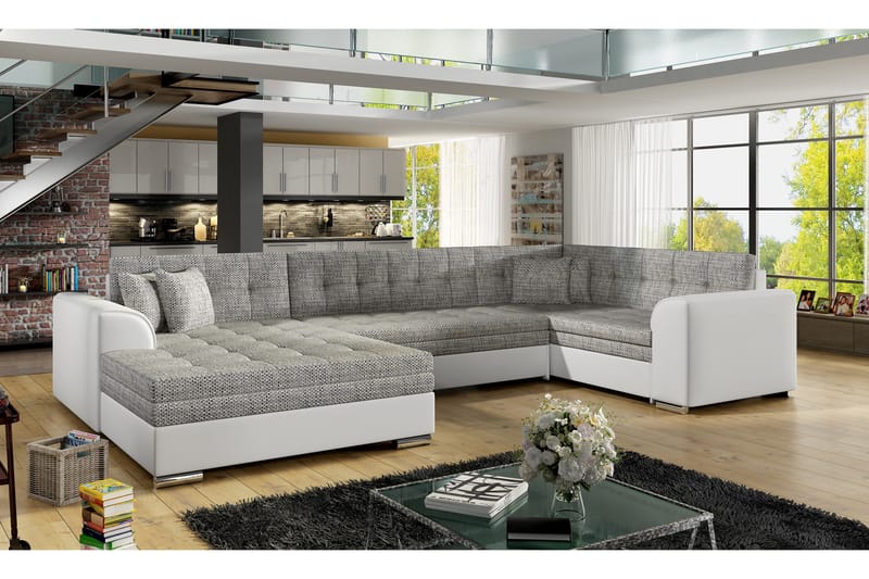 Bäddsoffa Zambia med Dubbeldivan - Grå|Vit - Möbler - Soffa - Bäddsoffa - U bäddsoffa