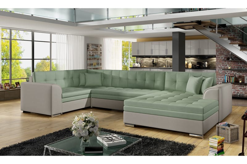 Bäddsoffa Zambia med Dubbeldivan - Grön|Grå - Möbler - Soffa - Bäddsoffa - U bäddsoffa