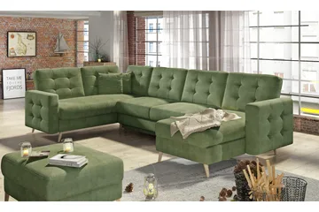 Deadra Bäddsoffa med Dubbeldivan - Grön - Möbler - Soffa - Bäddsoffa - U bäddsoffa