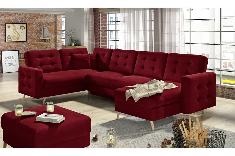 Deadra Bäddsoffa med Dubbeldivan - Röd - Möbler - Soffa - Bäddsoffa - U bäddsoffa