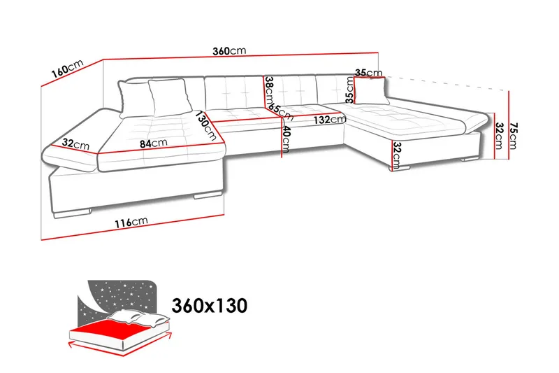 Dewitt 3-sits Bäddsoffa - Grå - Möbler - Soffa - Bäddsoffa - U bäddsoffa
