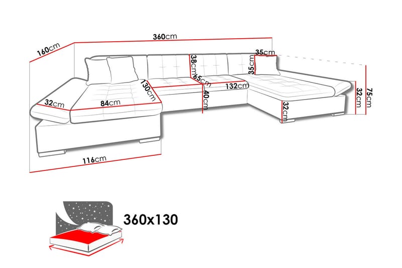 Eyman 3-sits Bäddsoffa - Grå - U bäddsoffa - Skinnsoffa - Bäddsoffa divan