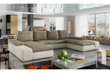 Jurtiga Bäddsoffa med Dubbeldivan - Beige - Möbler - Soffa - Bäddsoffa - U bäddsoffa