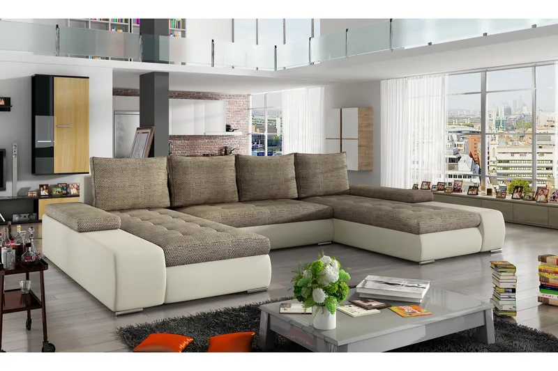 Jurtiga Bäddsoffa med Dubbeldivan - Beige - Möbler - Soffa - Bäddsoffa - U bäddsoffa