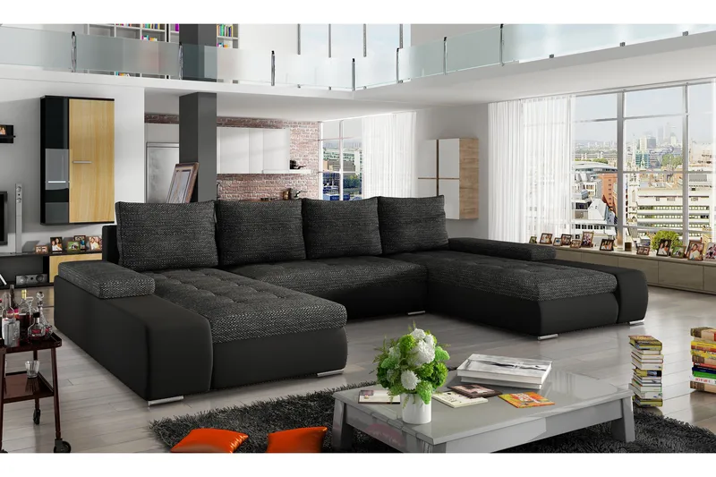 Jurtiga Bäddsoffa med Dubbeldivan - Grå/Svart - Möbler - Soffa - Bäddsoffa - U bäddsoffa