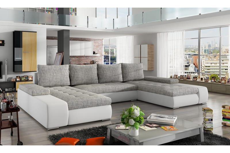 Jurtiga Bäddsoffa med Dubbeldivan, Grå/Vit