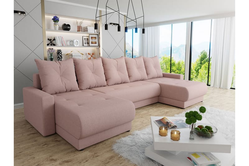 Leppil 4-sits Bäddsoffa Höger - Rosa - U bäddsoffa - Bäddsoffa divan