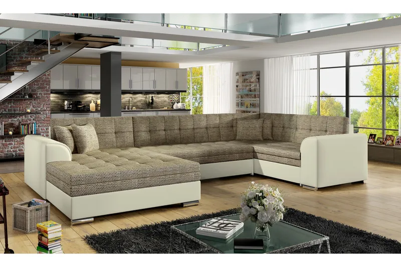 Rineta Bäddsoffa med Dubbeldivan - Beige - Möbler - Soffa - Bäddsoffa - U bäddsoffa