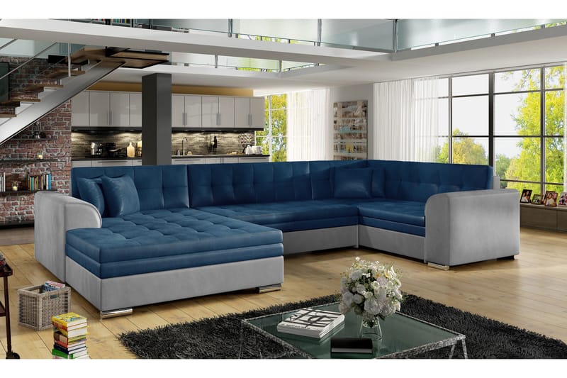 Rineta Bäddsoffa med Dubbeldivan, Blå/Grå